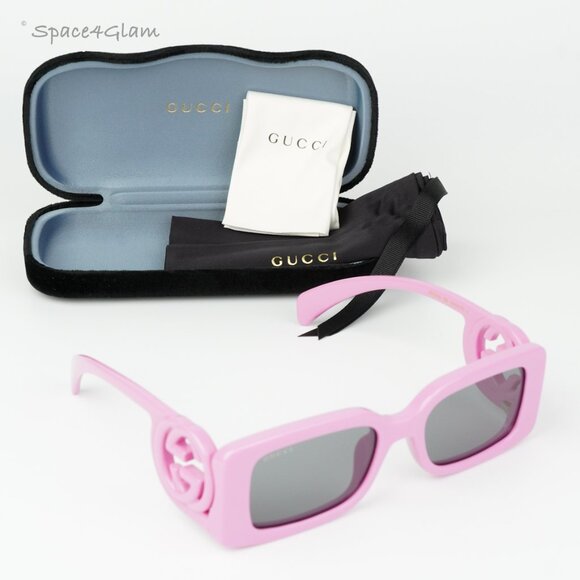 BRAND NEW Gucci GG1325S 006 Pink Grey Rectangle Unisex Sunglasses GG 1325S